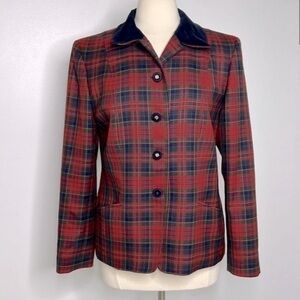Pendleton womens Classic vintage Wool blazer red tartan plaid Jacket size 10